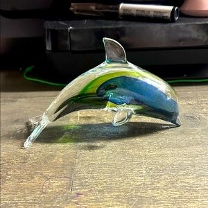 Glass Dolphin Figurine with Blue and Green Accents